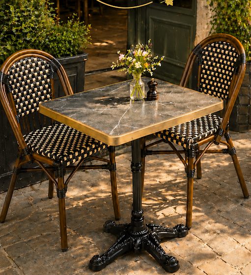 Bistro-style table and chairs on the sandstone patio